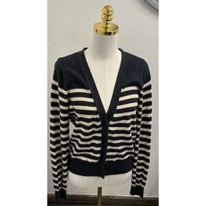 Pact Airplane Cardigan Black/Cream Stripe Size Small Organic Cotton